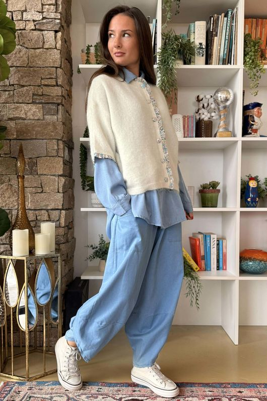 Agatha Libertine Cardigan Ecru Blue